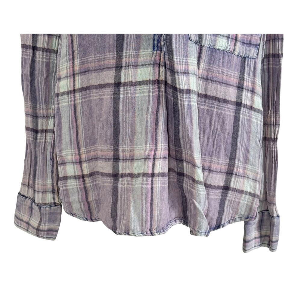 FREE PEOPLE Washed Away Plaid Pullover Top Purple Flannel Asymmetrical Size L - Picture 6 of 12